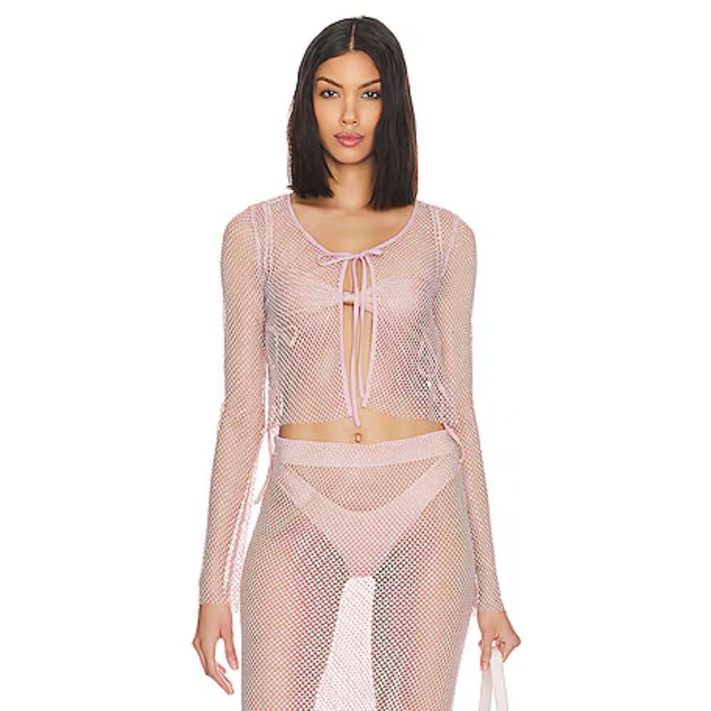 LPA Bibiana Liquid Shine Pink MeshTop  w Iridescent Jewels